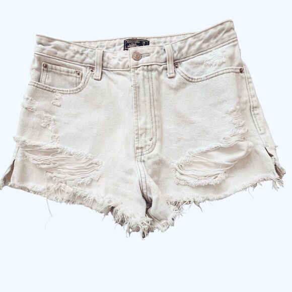 Abercrombie & Fitch Sz 6 Annie High Rise Short Y2K Raw Hem Distressed Light Wash - Picture 1 of 9